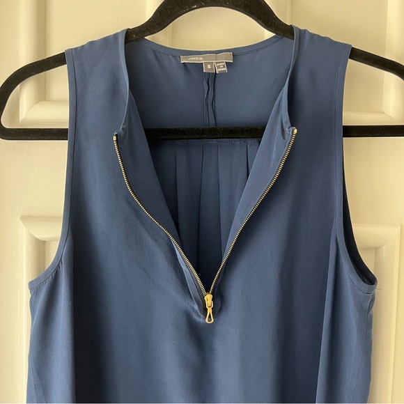 Vince Blue Silk Zippered Tank Top - Picture 6 of 8